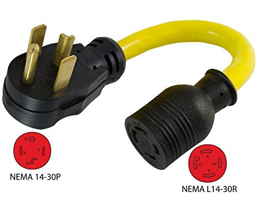 Conntek 14330 1.5-Foot Adapter 30 Amp NEMA 14-30P 4 Prong Male Plug To 30 Amp 125/250 L14-30R Volt Locking Female Connector - Image 2