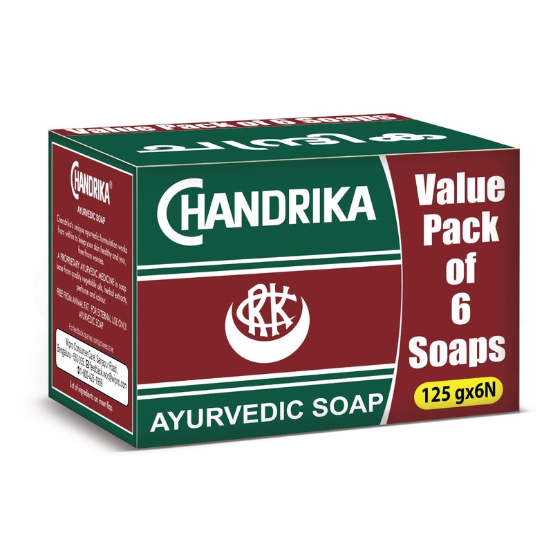 Chandrika Ayurvedic Soap Made With Herbal Extracts Vegetable Oils For Naturally Radiant Skin 125g Each Pack of 6 - Image 1
