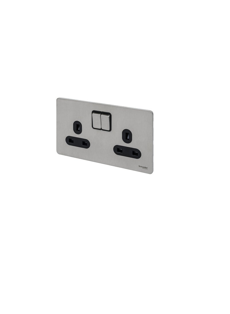 Schneider Electric GU3420-BSS 2-Gang 13A Ultimate Screwless Flat Plate Switched Socket, Stainless steel with Black - Image 3