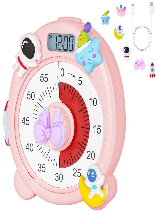 Ainiv 60 Minute Visual Timer for Kids,Countdown Timer for Classroom Office Kitchen,Cute Magnetic Desk Timers for Kids Desk, Office Desk and Meetings with Silent Operation(Pink) - Image 1