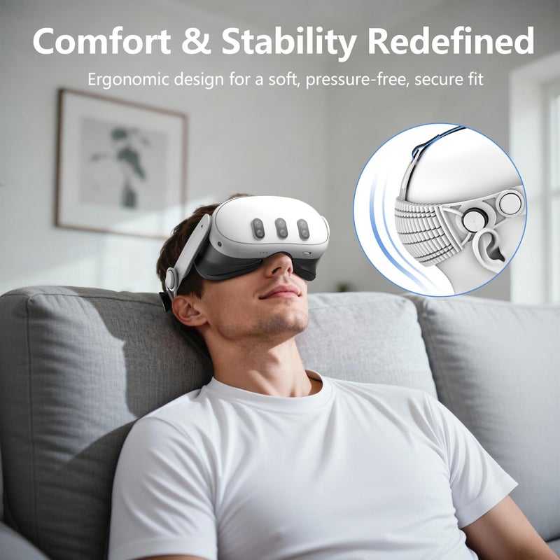 حزام رأس VR: حزام مؤخرة الرأس بخوزان وزن خفيف جدًا 90 جرام - حزام VR قابل للتعديل مع تركيب سريع بدون أدوات لجلسات مستلقية على Meta Quest 3/3S - Image 2