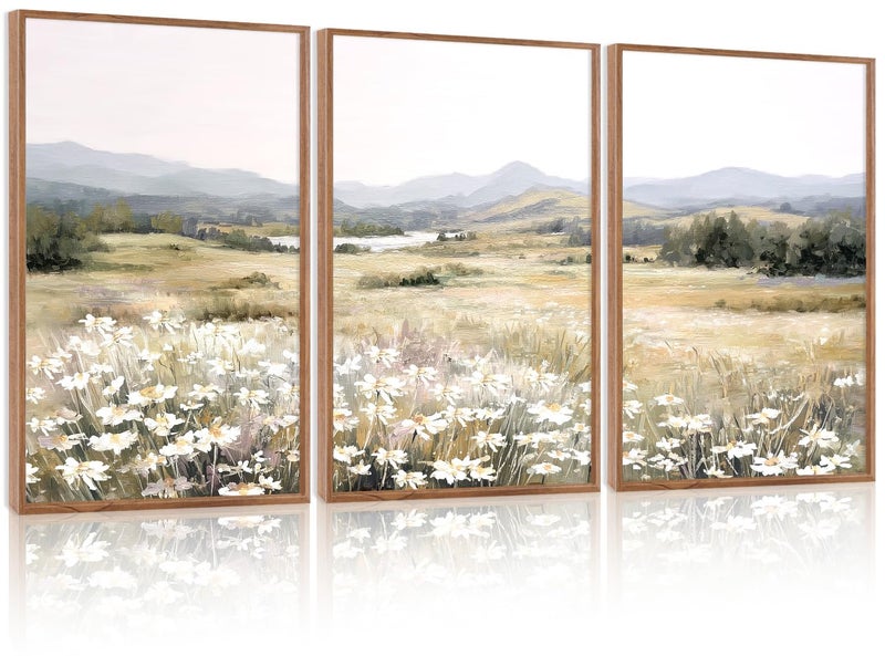 KAIRNE Landscape Canvas Wall ArtBoho Floral Prints Set of 316X24Flower Garden PaintingsWildflower Field Scene Wall DecorBotanical Art for Living Room Bedroom Kitchen Farmhouse DecorFramed - Image 2