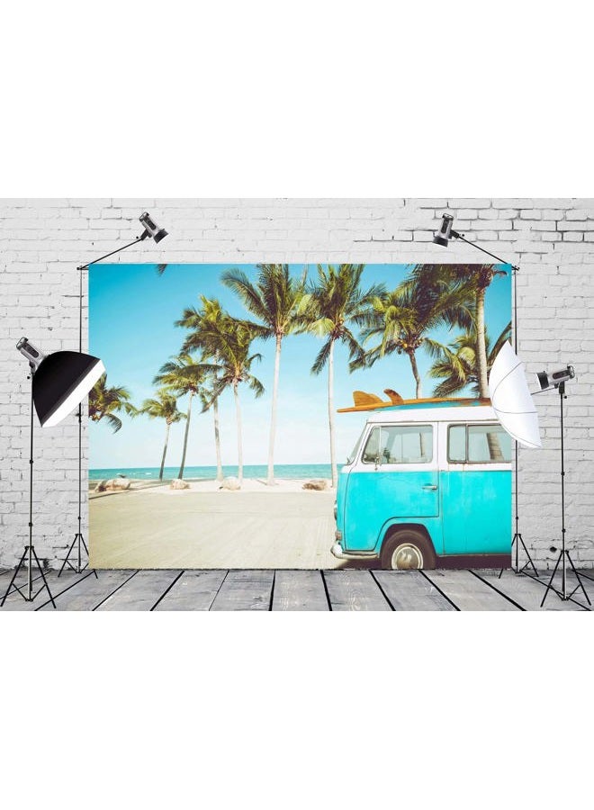 BELECO 7x5ft Fabric Tropical Beach Backdrop Vintage Car in Beach with Surfboard Surfing Backdrop Summer Hawaii Surf Photography Backdrop for Luau Party Decoration Birthday Photoshoot Photo Props - Image 3