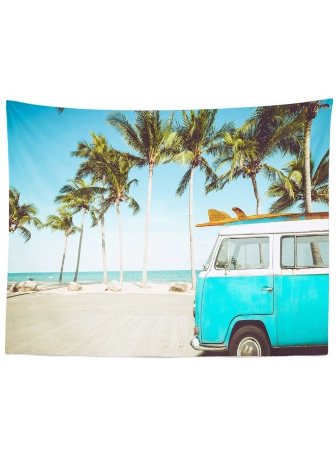 BELECO 7x5ft Fabric Tropical Beach Backdrop Vintage Car in Beach with Surfboard Surfing Backdrop Summer Hawaii Surf Photography Backdrop for Luau Party Decoration Birthday Photoshoot Photo Props - Image 1