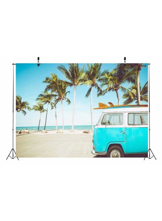 BELECO 7x5ft Fabric Tropical Beach Backdrop Vintage Car in Beach with Surfboard Surfing Backdrop Summer Hawaii Surf Photography Backdrop for Luau Party Decoration Birthday Photoshoot Photo Props - Image 4