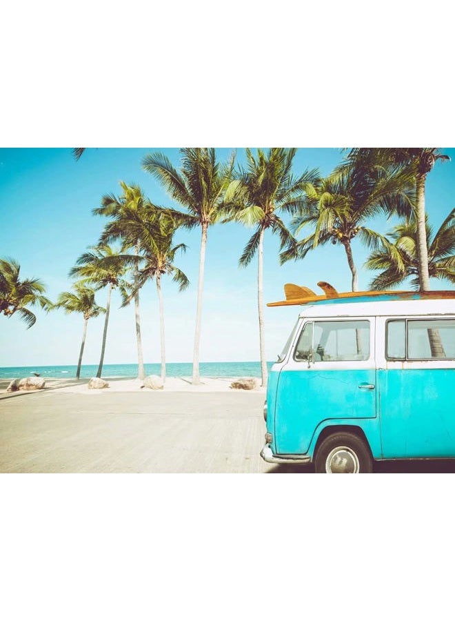 BELECO 7x5ft Fabric Tropical Beach Backdrop Vintage Car in Beach with Surfboard Surfing Backdrop Summer Hawaii Surf Photography Backdrop for Luau Party Decoration Birthday Photoshoot Photo Props - Image 2