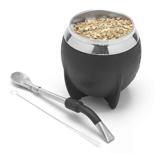 BALIBETOV Yerba Mate Cup And Bombilla Set Includes Stainless steel Yerba Mate Gourd Premium Bombilla Mate and Cleaning Brush Black - Image 1