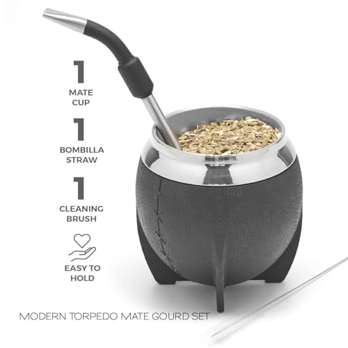 BALIBETOV Yerba Mate Cup And Bombilla Set Includes Stainless steel Yerba Mate Gourd Premium Bombilla Mate and Cleaning Brush Black - Image 5