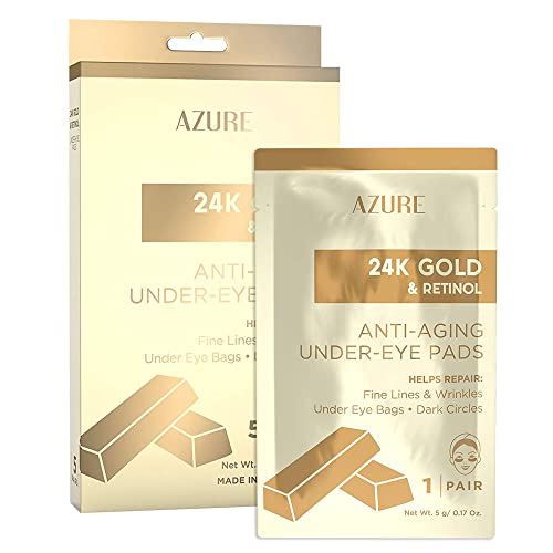 Azure Cosmetics 24K Gold  Retinol Anti Aging Under Eye Patches  Nourishing Smoothing Hydrating Eye Mask  Reduces Fine Lines Wrinkles Dark Circles  Puffiness  Made in Korea  5 Pairs