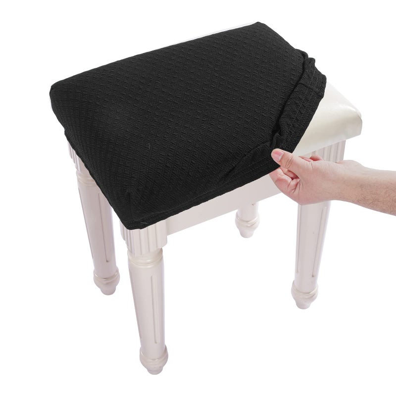 BUYUE BUYUE Luxury Vanity Bench Stool Cover 15 20 L x 118 157 W Rectangle Small Bench Stretch Jacquard Washable Slipcover XS Black 