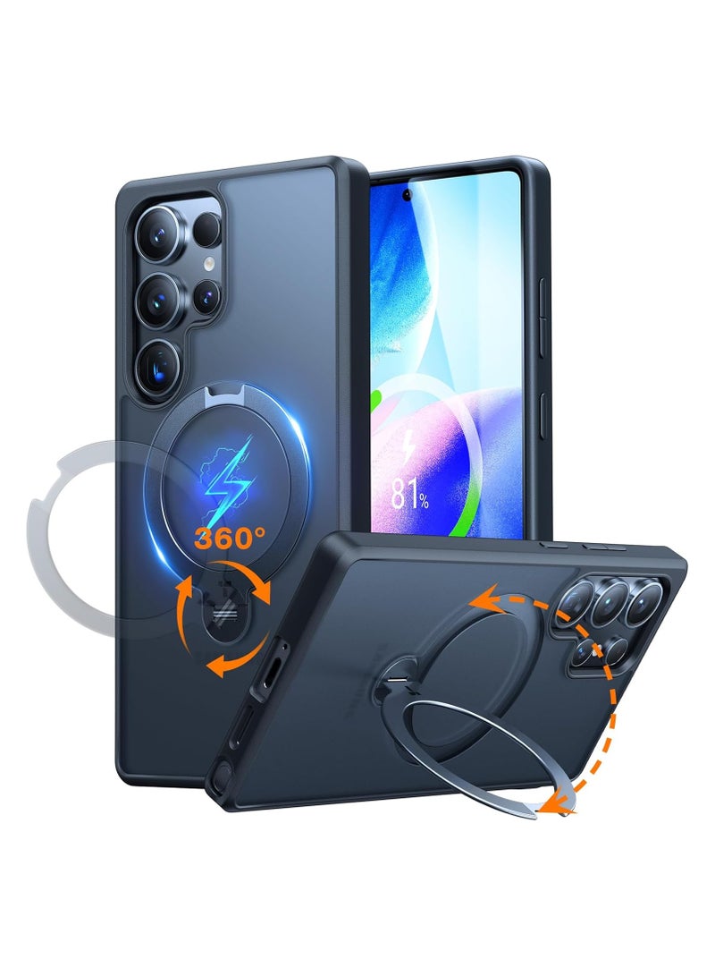 حامل مغناطيسي دوار 360° لهاتف سامسونج جالاكسي S25 ألترا، مناسب لماغسيف، غلاف واقي رفيع بمعيار عسكري S25 ألترا مع حامل وكماشة، أوستاند سبين، أسود غامق شفاف - Image 1