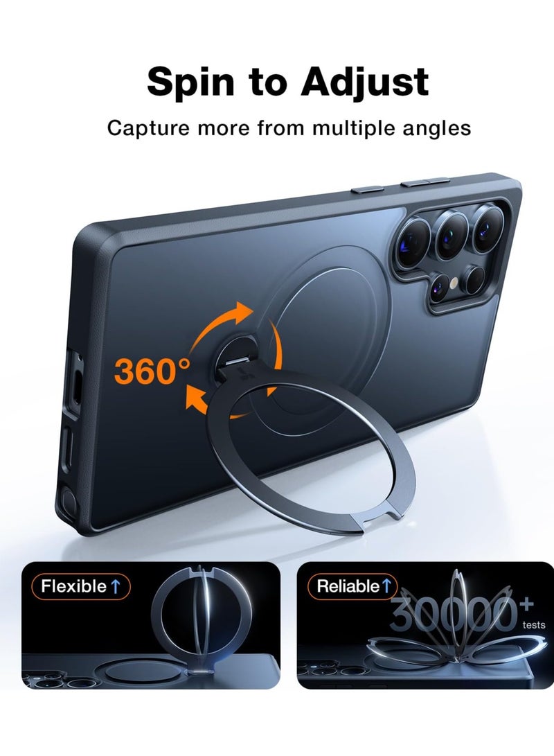 حامل مغناطيسي دوار 360° لهاتف سامسونج جالاكسي S25 ألترا، مناسب لماغسيف، غلاف واقي رفيع بمعيار عسكري S25 ألترا مع حامل وكماشة، أوستاند سبين، أسود غامق شفاف - Image 4