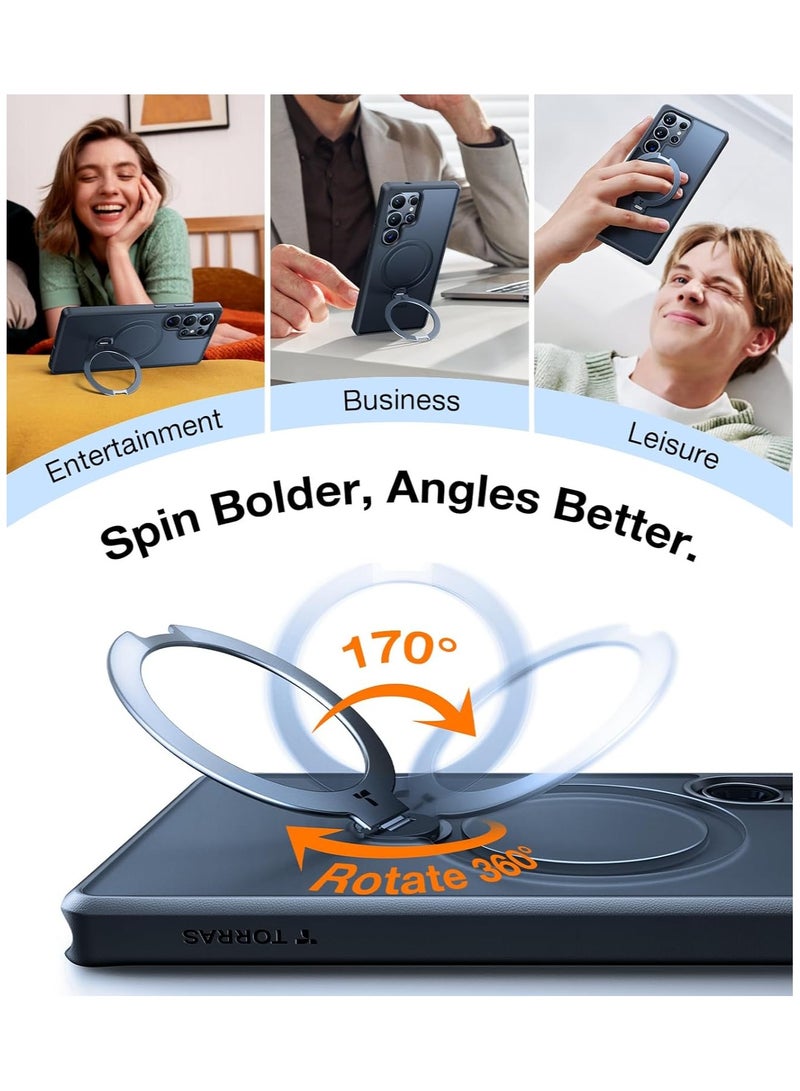 حامل مغناطيسي دوار 360° لهاتف سامسونج جالاكسي S25 ألترا، مناسب لماغسيف، غلاف واقي رفيع بمعيار عسكري S25 ألترا مع حامل وكماشة، أوستاند سبين، أسود غامق شفاف - Image 3