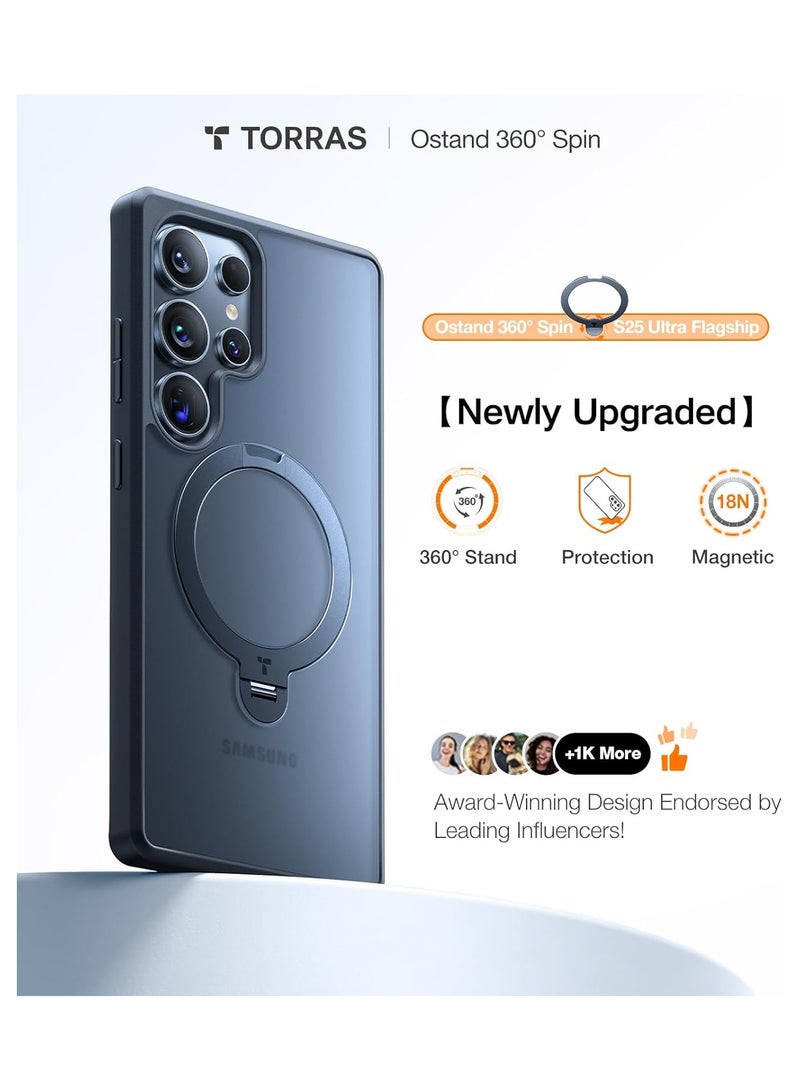 حامل مغناطيسي دوار 360° لهاتف سامسونج جالاكسي S25 ألترا، مناسب لماغسيف، غلاف واقي رفيع بمعيار عسكري S25 ألترا مع حامل وكماشة، أوستاند سبين، أسود غامق شفاف - Image 2
