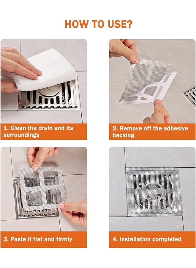Photon 50 قطعة من ملصقات تصريف الشعر للاستخدام مرة واحدة، مصيدة شعر مربعة الشكل لتصريف الحمام، أغطية تصريف شبكة لتصريف الدش وملصق تصريف حوض الغسيل في المطبخ - Image 4