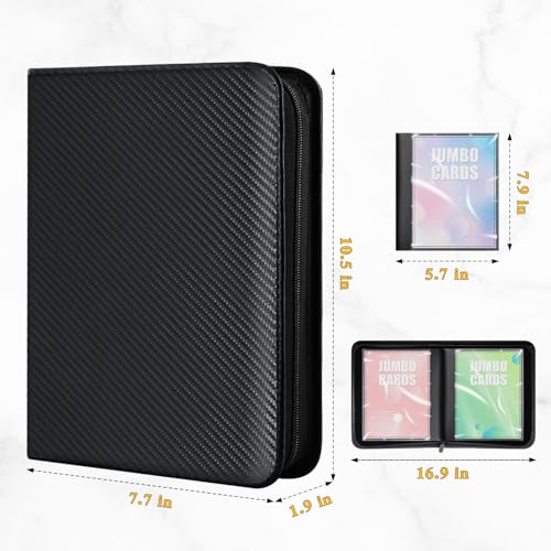 WITHYU Jumbo Card Binder for PKM WITHYU PU Leather Ringless Card Collection Binder with 60 Pockets 57 x 79Card Holders Storage Album for Game Card Carbon Black - Image 3