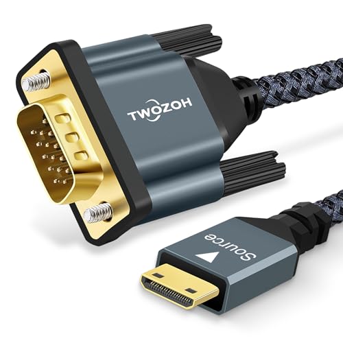 Twozoh Mini HDMI to VGA Cable 33FT GoldPlated Braided Mini HDMI VGA Male to Male Compatible for Ultrabooks notebooks Tablets Cameras and camcorders - Image 1
