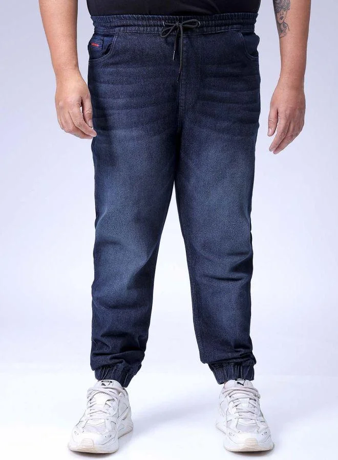 Men Plus Size Slim Fit Solid Mid-Rise Stretchable Denim Joggers