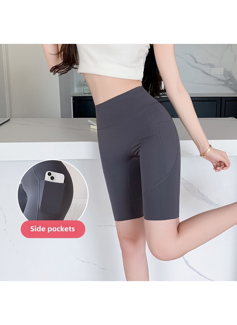 Generic High Waist Slimming Yoga Shorts for Women Nine points deep curry 