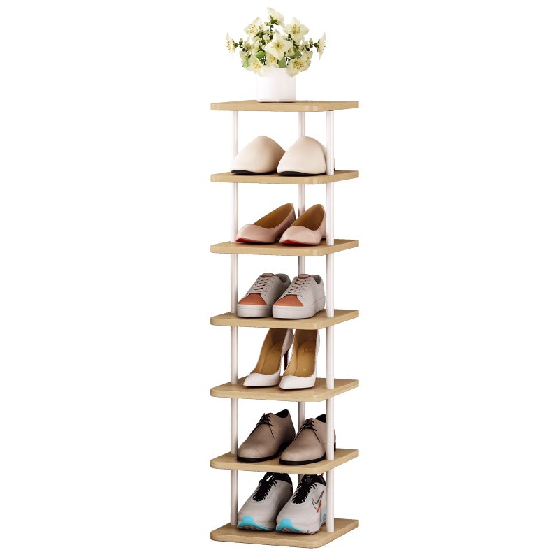SORCEDAS Vertical Shoe Rack Tall Narrow Shoe Shelf Storage 7 Tier Corner Shoe Organizer for Closet Entryway GarageWhiteOak