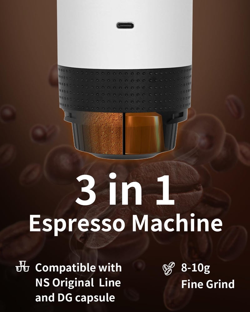 EVERANGE Portable Electric Espresso Machine, Travel Coffee Maker Brewer Compatible with Ground Coffee & NS Capsules (White with LCD Screen) - Image 2