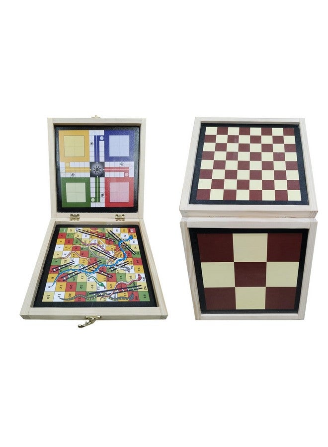 4-in-1 Foldable Magnetic Wooden Board Game - Ludo, Snakes & Ladders, Chess, Tic Tac Toe - Portable, Durable, Handmade, Design with Storage - Compact Travel-Friendly Family Game for Kids & Adults