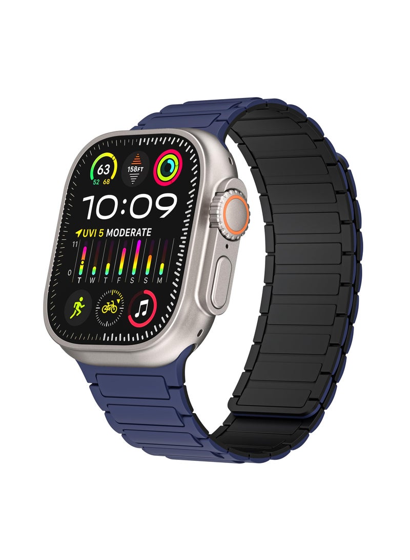 Magnetic watchband Compatible with Apple Watch Band 49mm 45mm 44mm 42mm Thin Silicone Replacement Wristband Strong Magnet link for iWatch SE& Series 10/9/8/7/6/5/4 Ultra 2 (Blue/Black) - Image 1