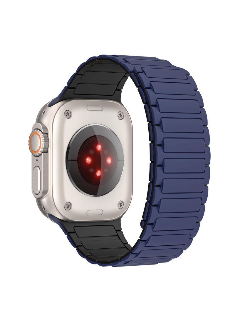 Magnetic watchband Compatible with Apple Watch Band 49mm 45mm 44mm 42mm Thin Silicone Replacement Wristband Strong Magnet link for iWatch SE& Series 10/9/8/7/6/5/4 Ultra 2 (Blue/Black) - Image 4