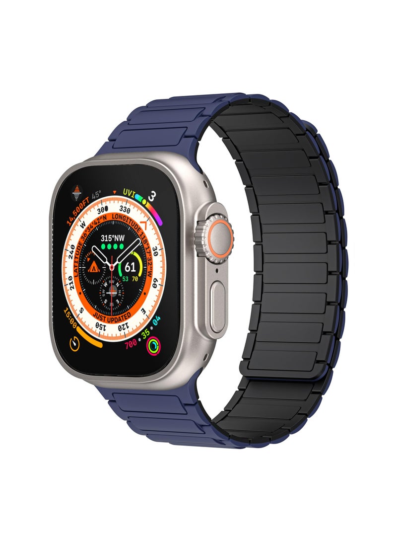 Magnetic watchband Compatible with Apple Watch Band 49mm 45mm 44mm 42mm Thin Silicone Replacement Wristband Strong Magnet link for iWatch SE& Series 10/9/8/7/6/5/4 Ultra 2 (Blue/Black) - Image 3