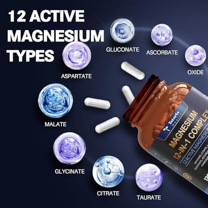 Totaria Magnesium Complex 700mg 12 in 1 Magnesium Supplement with Glycinate Citrate Malate Oxide Taurate Aspartate Orotate Magnesium Relaxation,Muscle,Heart Support, Vegan 120 Capsules - Image 2