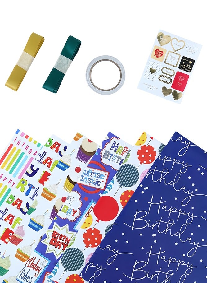 Gift Wrapping Paper for Kids, Durable Gift Wrap Set Gift Wrap Set for Birthday, Baby Shower, Weddings, Graduations, All Occasion (Blue) - Image 1