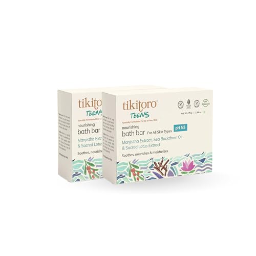 Tikitoro Teens Nourishing Bath Bar with Manijstha, Sea Buckthorn Oil and Sacred Lotus Extract, Soothes, Nourishes and Moisturizes Skin, Vegan, No Parabens & Sulphates (11-16 Years) (2 x 75g) - Image 1
