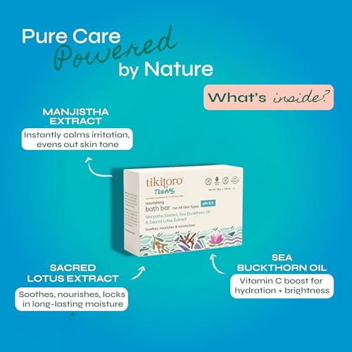 Tikitoro Teens Nourishing Bath Bar with Manijstha, Sea Buckthorn Oil and Sacred Lotus Extract, Soothes, Nourishes and Moisturizes Skin, Vegan, No Parabens & Sulphates (11-16 Years) (2 x 75g) - Image 4
