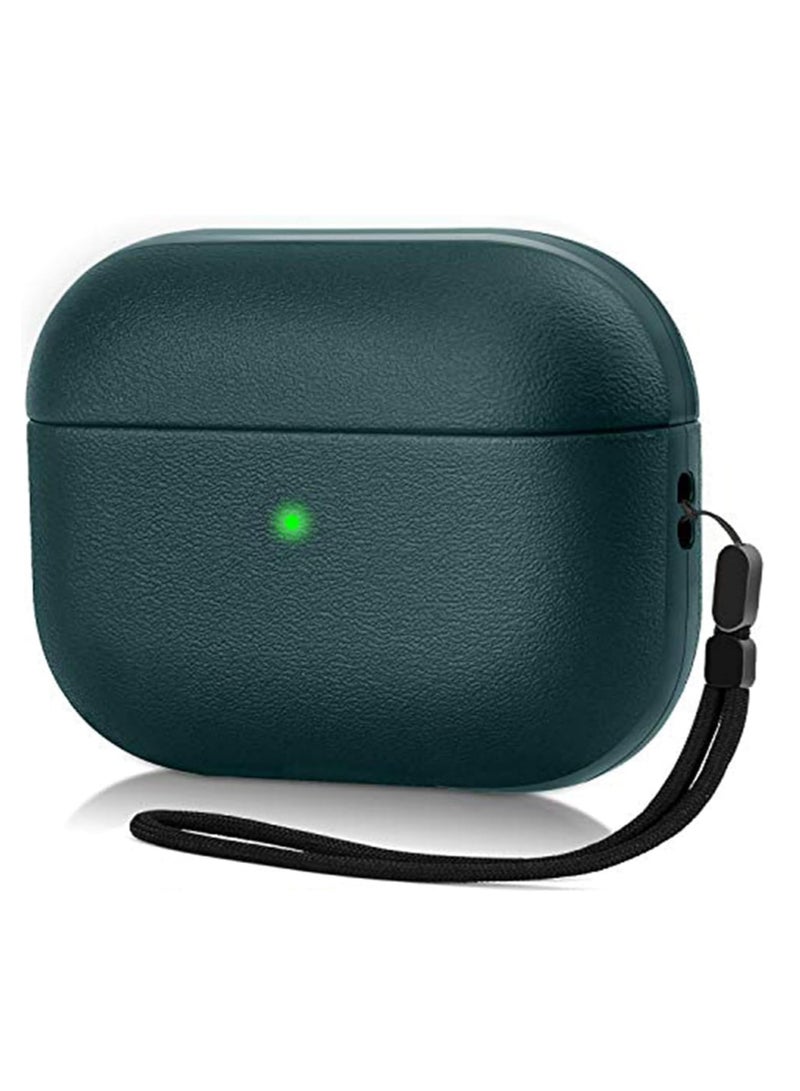 Cover Compatible with Airpods Pro 2 Case, Leather Texture Full-Body Protective Case Cover Compatible with Airpods Pro 2, Wireless Charging and Front LED Visible (Green) - Image 1