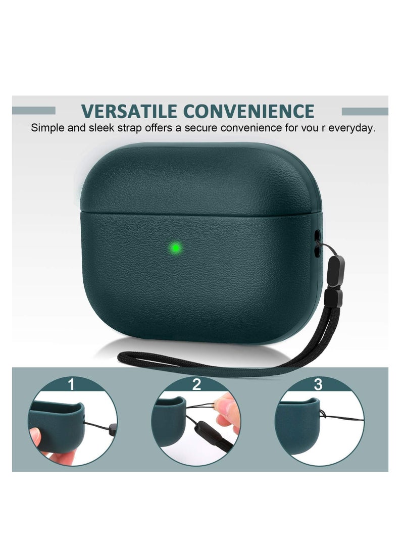 Cover Compatible with Airpods Pro 2 Case, Leather Texture Full-Body Protective Case Cover Compatible with Airpods Pro 2, Wireless Charging and Front LED Visible (Green) - Image 2