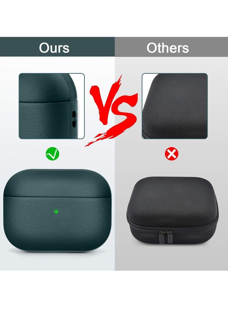 Cover Compatible with Airpods Pro 2 Case, Leather Texture Full-Body Protective Case Cover Compatible with Airpods Pro 2, Wireless Charging and Front LED Visible (Green) - Image 3