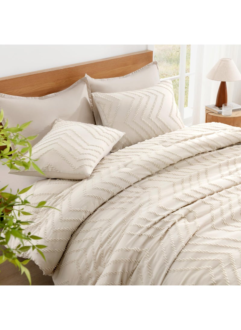 Litanika Litanika Queen Comforter Set Beige  3 Pieces Lightweight Chevron Tufted Bedding Comforter Set  Fluffy Winter Down Alternative Comforter Bed Set Gift Choice (90x90In Comforter and 2 Pillowcases)  - Image 3