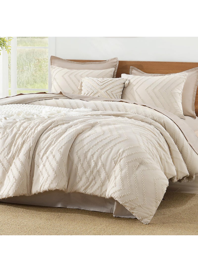 Litanika Litanika Queen Comforter Set Beige  3 Pieces Lightweight Chevron Tufted Bedding Comforter Set  Fluffy Winter Down Alternative Comforter Bed Set Gift Choice (90x90In Comforter and 2 Pillowcases)  - Image 2