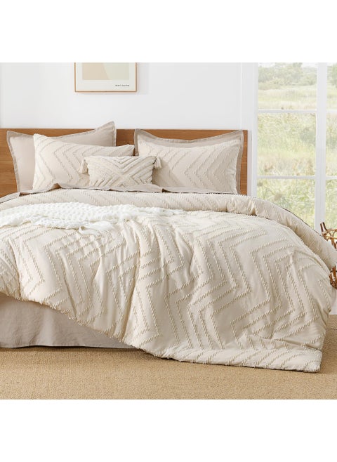 Litanika Queen Comforter Set Beige  3 Pieces Lightweight Chevron Tufted Bedding Comforter Set  Fluffy Winter Down Alternative Comforter Bed Set Gift Choice (90x90In Comforter and 2 Pillowcases)