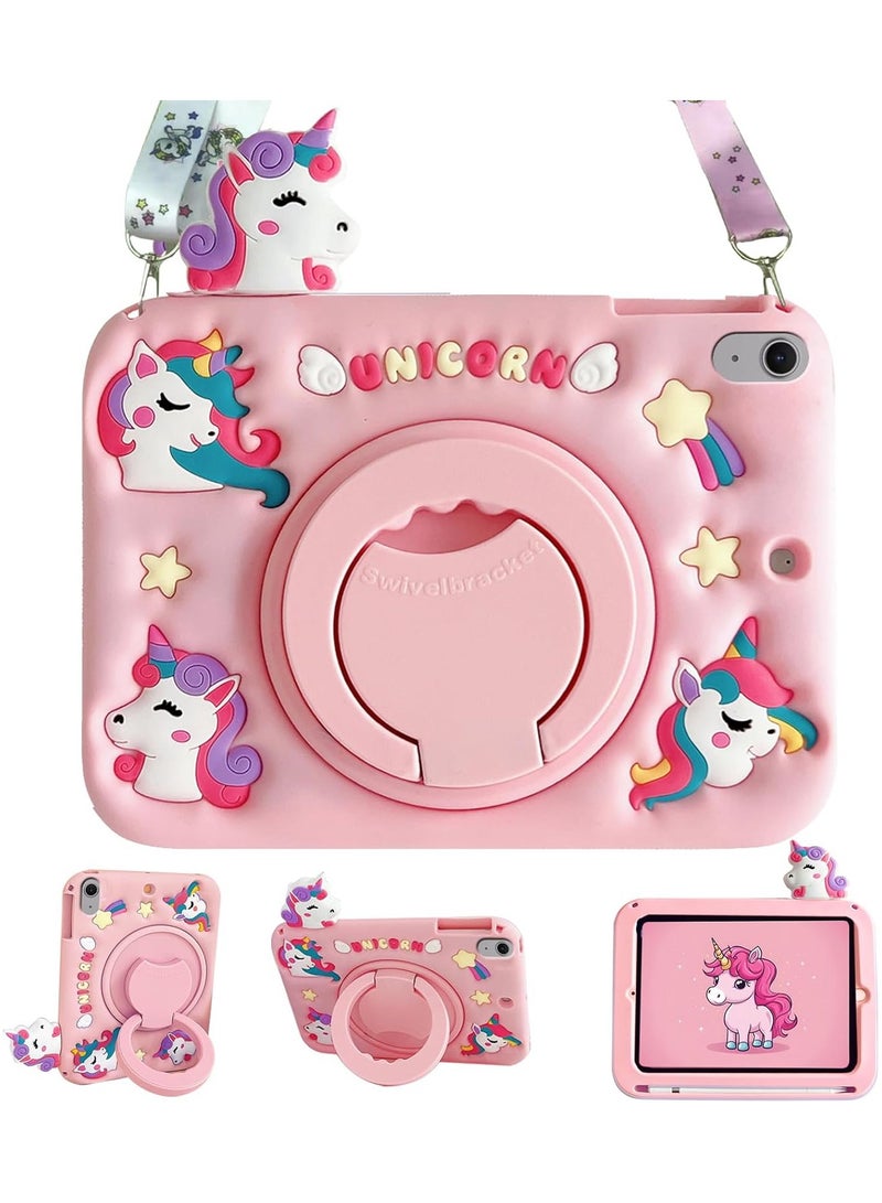 Aookay Kids Case Compatible with iPad (A16) 11th/10th Generation (2025/2022), Shockproof Silicone Protective Cover with 360° Rotatable Stand, Shoulder Strap (Pink)  - Image 1