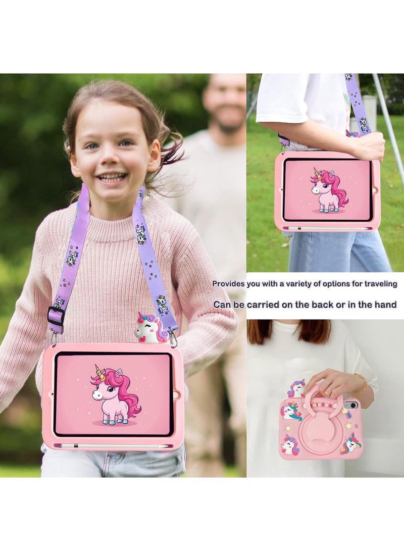 Aookay Kids Case Compatible with iPad (A16) 11th/10th Generation (2025/2022), Shockproof Silicone Protective Cover with 360° Rotatable Stand, Shoulder Strap (Pink)  - Image 4