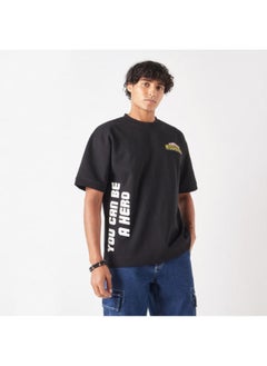 Anime Print Crew Neck T-shirt with Short Sleeves