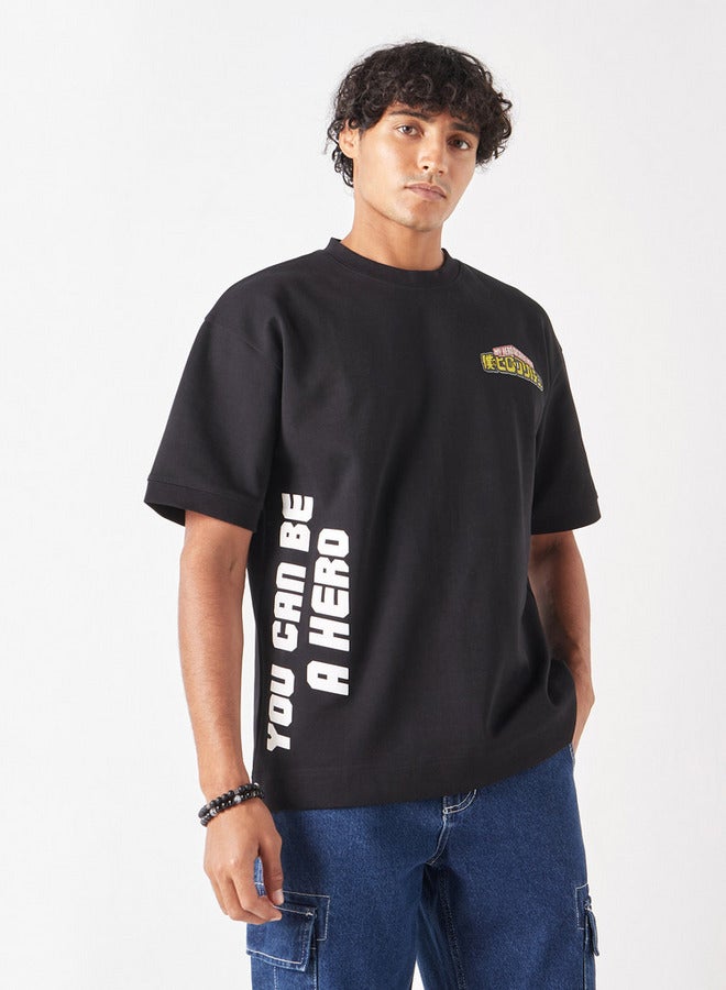 SP Characters Anime Print Crew Neck T-shirt with Short Sleeves - Image 1