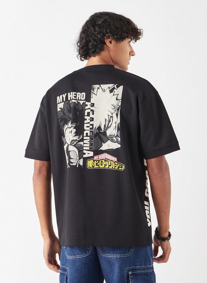 SP Characters Anime Print Crew Neck T-shirt with Short Sleeves - Image 3