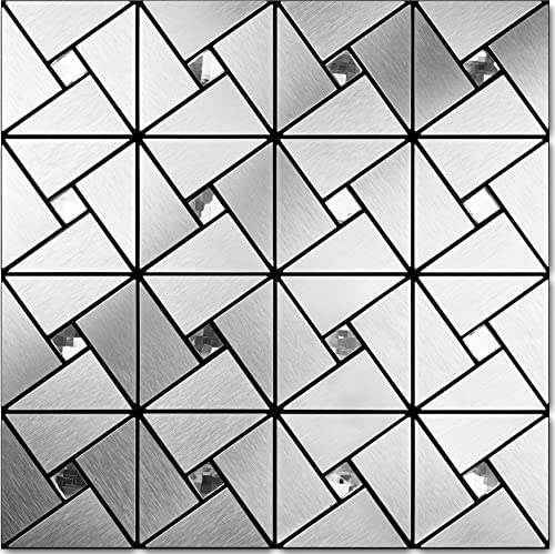 Vamos Tile Peel and Stick Backsplash Tile - Metal Tile Stick on Backsplash for Kitchen and Bathroom Silver Windmill Puzzle Glass Mixed Metal Self Adhesive Mosaic Tiles(12"x12"x10 Sheets) - Image 1