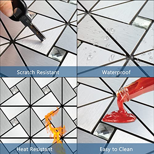 Vamos Tile Peel and Stick Backsplash Tile - Metal Tile Stick on Backsplash for Kitchen and Bathroom Silver Windmill Puzzle Glass Mixed Metal Self Adhesive Mosaic Tiles(12"x12"x10 Sheets) - Image 4