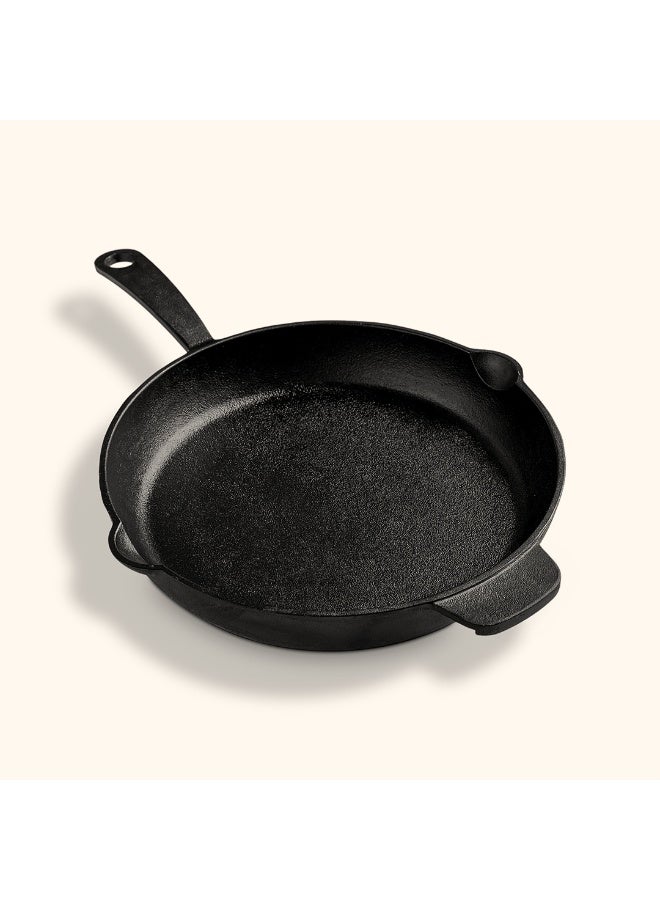 ALMA Seasoned Cast Iron Skillet - Ergonomic Frying Pan with Assist Handle, black, 30 cm,166 - Image 2
