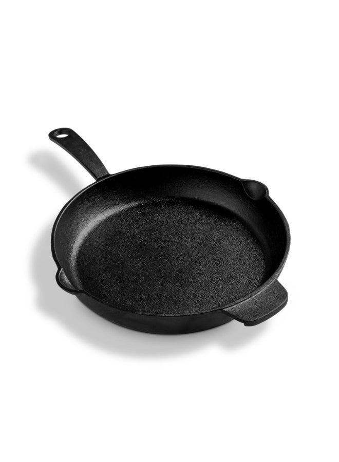 ALMA Seasoned Cast Iron Skillet - Ergonomic Frying Pan with Assist Handle, black, 30 cm,166 - Image 1
