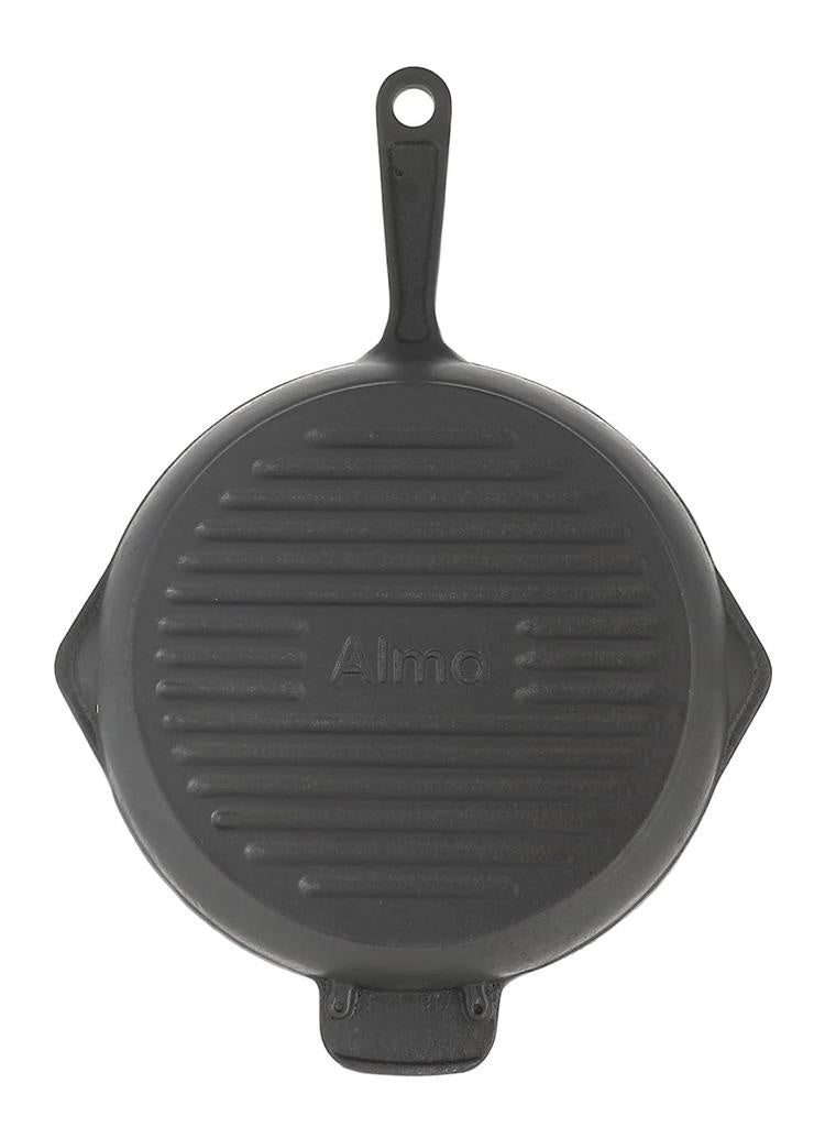 ALMA Seasoned Cast Iron Skillet - Ergonomic Frying Pan with Assist Handle, black, 30 cm,166 - Image 3