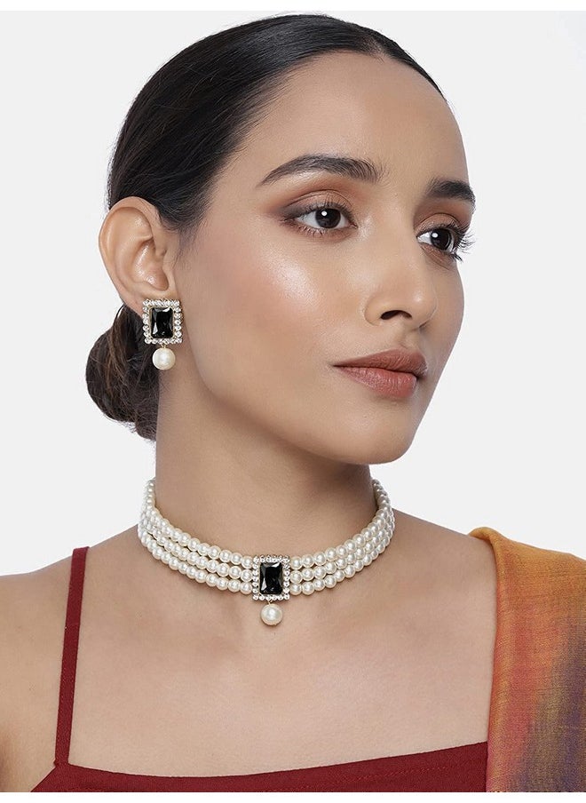 I Jewels I Jewels Gold Plated Traditional Stone Pearl Choker Necklace Jewellery Set For Women/Girls (ML237B)  - Image 3